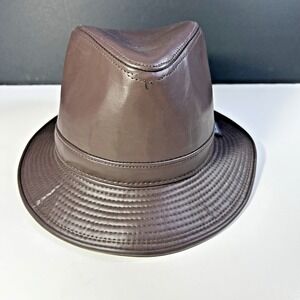 Vintage Winner New York Brown Genuine Leather Bucket Hat Medium USA Street Wear